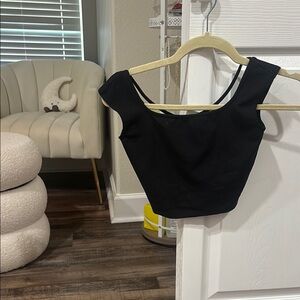 Wild Fable Black Fitted Cap Sleeve Crop Top